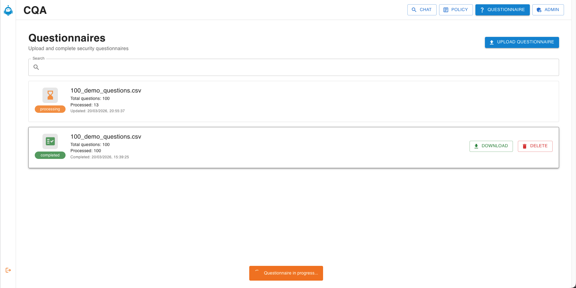 Pending Questionnaire